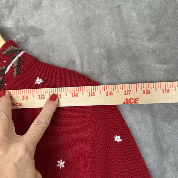 Christopher Banks Holiday Sweater Womens Size L Red Christmas Bird Embroidered - Picture 12 of 13